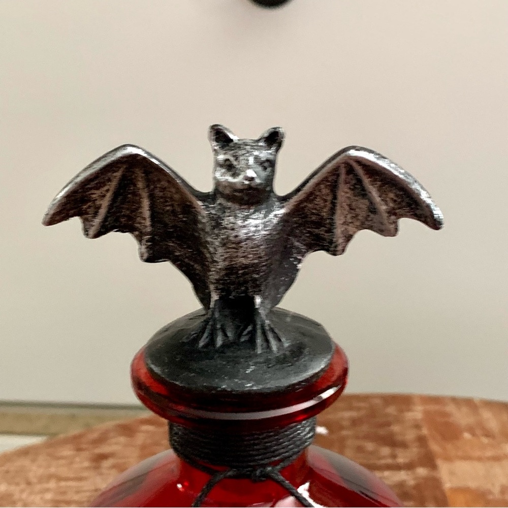Bat’s Heart & Witch’s Brew Glass Potion Bottles with Figural Toppers Set of Two - Picture 3 of 8